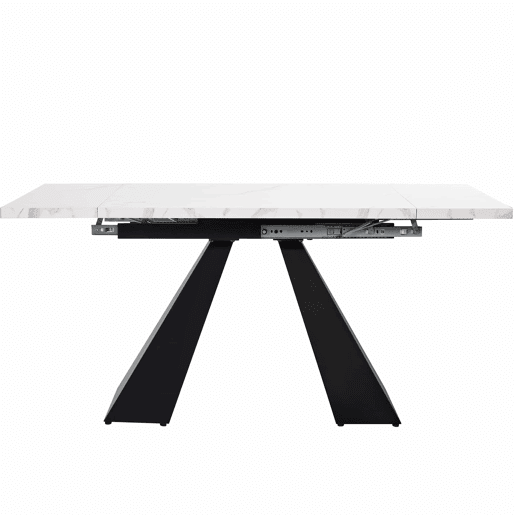 Conjunto de sala de jantar de 5 peças 160x80cm - Mesa extensível com 4 cadeiras de veludo cinzento - Branco e preto