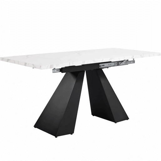 Conjunto de sala de jantar de 5 peças 160x80cm - Mesa extensível com 4 cadeiras de veludo cinzento - Branco e preto