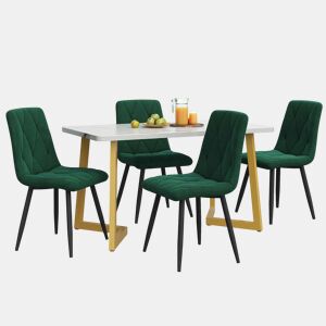 Conjunto de sala de jantar 117x68cm - Mesa retangular com 4 cadeiras - Tecido Twill verde escuro - Pernas douradas