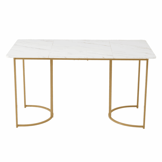 Conjunto de sala de jantar 140x80cm - Mesa de cozinha com 4 cadeiras, pernas metálicas douradas, estofamento bege