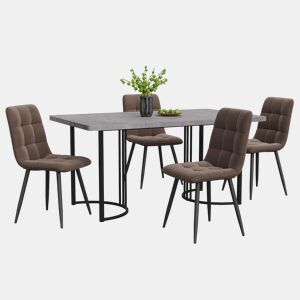 Conjunto de sala de jantar (5 peças) 140×80 cm - Mesa com 4 cadeiras de veludo castanho