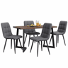 Conjunto de sala de jantar de 5 peças - Mesa de jantar com 4 cadeiras, madeira de nogueira, pernas metálicas pretas, linho cinzento