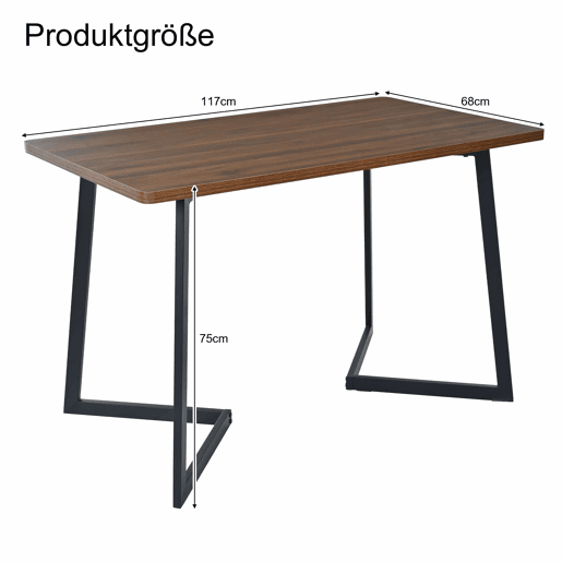 Conjunto de sala de jantar de 5 peças - Mesa de jantar com 4 cadeiras, madeira de nogueira, pernas metálicas pretas, linho cinzento