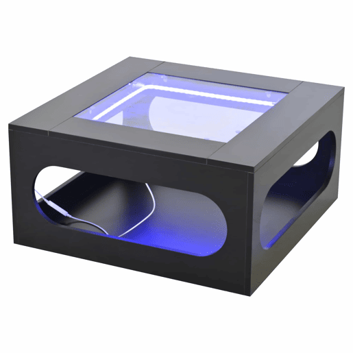 Mesa de centro quadrada 70x70x35 cm - Mesa de sala com vidro temperado, LED, abertura central - Preto