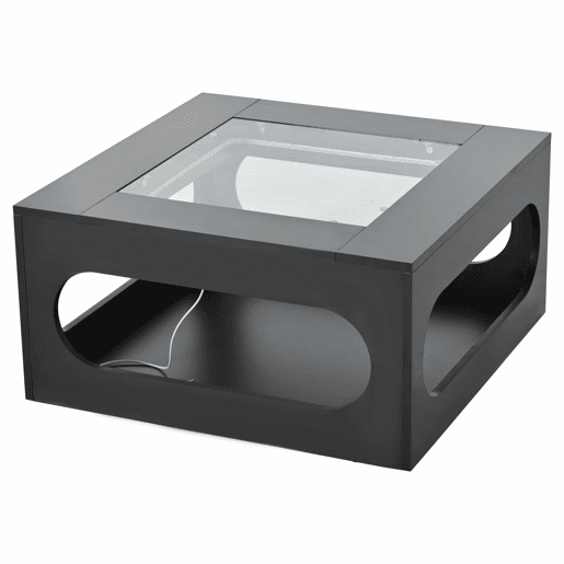 Mesa de centro quadrada 70x70x35 cm - Mesa de sala com vidro temperado, LED, abertura central - Preto
