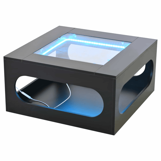 Mesa de centro quadrada 70x70x35 cm - Mesa de sala com vidro temperado, LED, abertura central - Preto