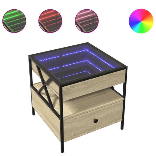 Mesa de Centro, Mesa baixa, luzes LED Infinity 50x50x51 cm carvalho sonoma