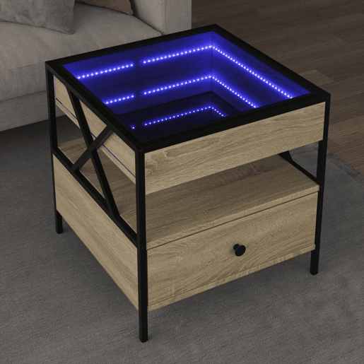 Mesa de Centro, Mesa baixa, luzes LED Infinity 50x50x51 cm carvalho sonoma
