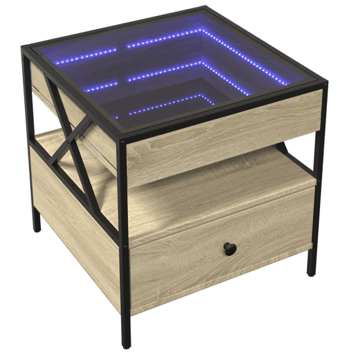 Mesa de Centro, Mesa baixa, luzes LED Infinity 50x50x51 cm carvalho sonoma