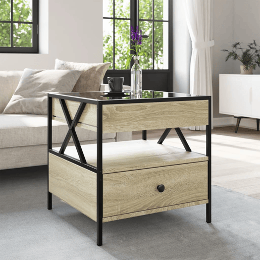 Mesa de Centro, Mesa baixa, luzes LED Infinity 50x50x51 cm carvalho sonoma