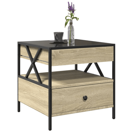 Mesa de Centro, Mesa baixa, luzes LED Infinity 50x50x51 cm carvalho sonoma