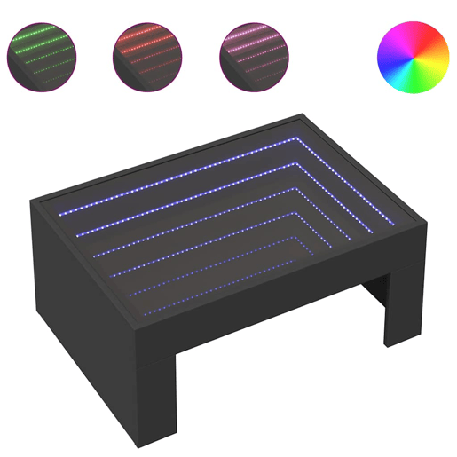 Mesa de Centro, Mesa baixa, luzes LED Infinity 70x50x30 cm preto