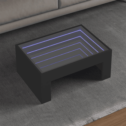Mesa de Centro, Mesa baixa, luzes LED Infinity 70x50x30 cm preto