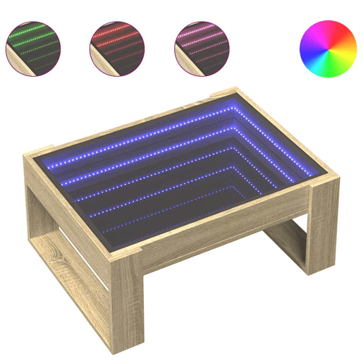 Mesa de Centro, Mesa baixa, luzes LED Infinity 70x53x30 cm carvalho sonoma