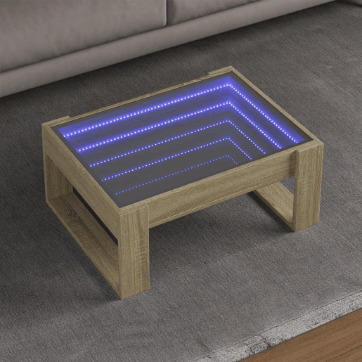 Mesa de Centro, Mesa baixa, luzes LED Infinity 70x53x30 cm carvalho sonoma