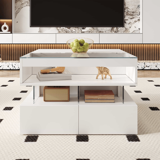 Mesa de centro elevável 16 cores - Vidro, suportes acrílicos - Branco