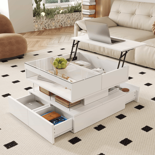 Mesa de centro elevável 16 cores - Vidro, suportes acrílicos - Branco