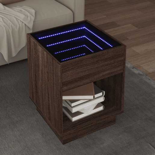 Mesa de Centro, Mesa baixa, luzes LED Infinity 40x40x50 cm carvalho castanho