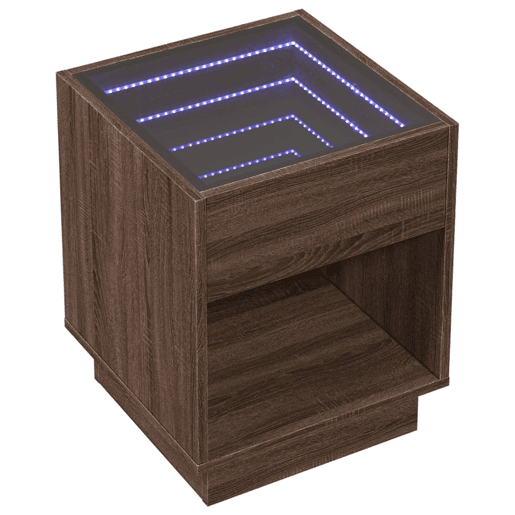 Mesa de Centro, Mesa baixa, luzes LED Infinity 40x40x50 cm carvalho castanho