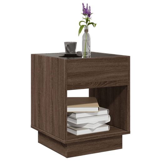 Mesa de Centro, Mesa baixa, luzes LED Infinity 40x40x50 cm carvalho castanho