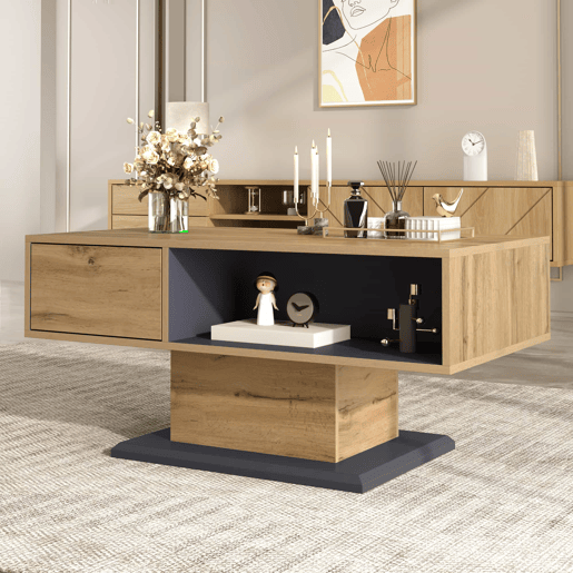 Mesa de centro 120x60 cm - duplo armazenamento, compartimento grande, interior extra - Natural