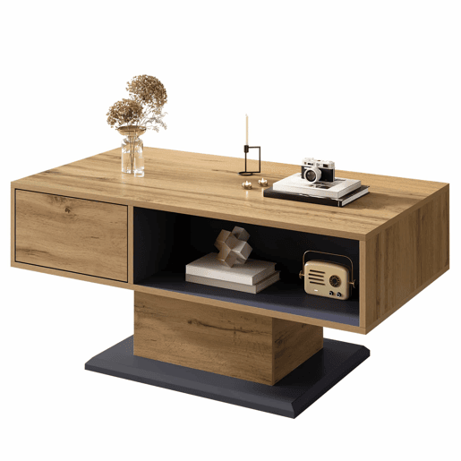 Mesa de centro 120x60 cm - duplo armazenamento, compartimento grande, interior extra - Natural