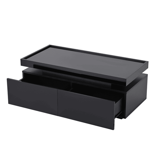 Mesa de centro 95x45x35 cm - LED, 2 gavetas, design geométrico, alto brilho - preto