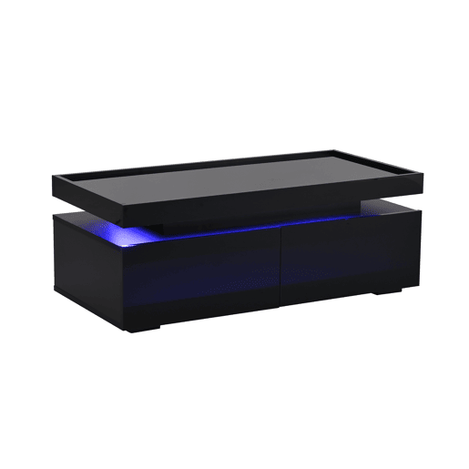 Mesa de centro 95x45x35 cm - LED, 2 gavetas, design geométrico, alto brilho - preto