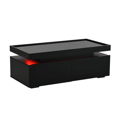 Mesa de centro 95x45x35 cm - LED, 2 gavetas, design geométrico, alto brilho - preto