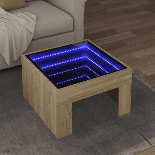 Mesa de Centro, Mesa baixa, luzes LED Infinity 50x50x30 cm carvalho sonoma