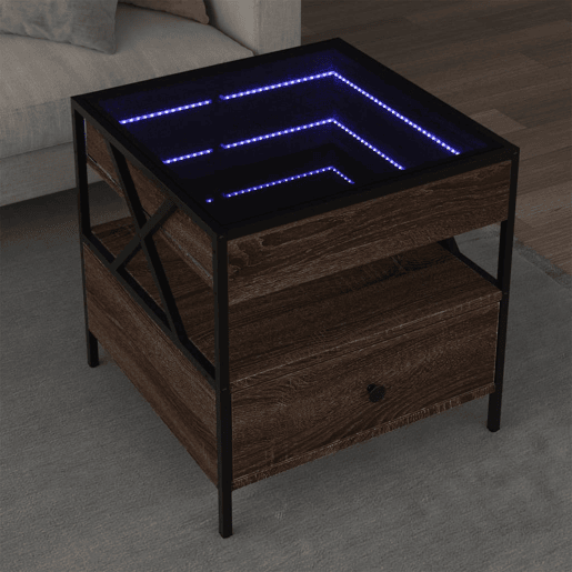 Mesa de Centro, Mesa baixa, luzes LED Infinity 50x50x51 cm carvalho castanho