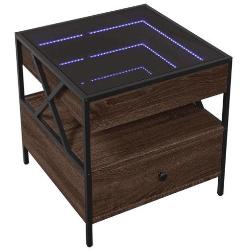 Mesa de Centro, Mesa baixa, luzes LED Infinity 50x50x51 cm carvalho castanho