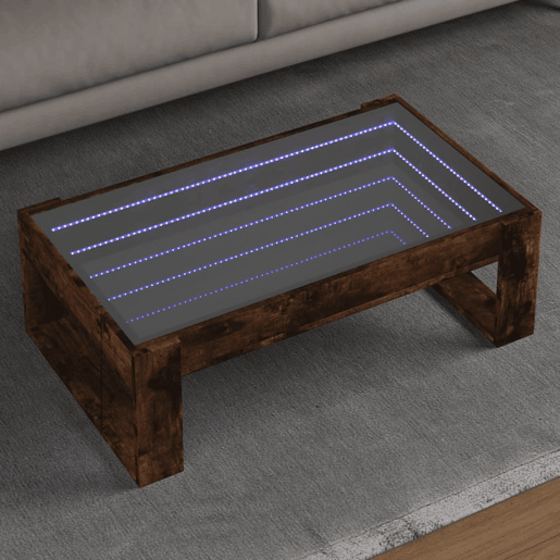 Mesa de Centro, Mesa baixa, luzes LED Infinity 90x53x30 cm carvalho fumado