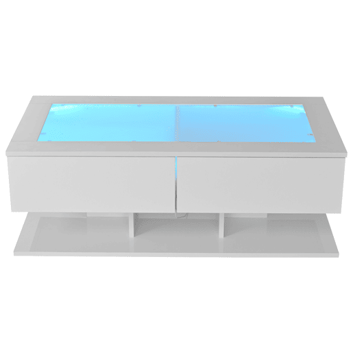 Mesa de centro 100x50x35 cm - Sofá com gavetas, mesa com LED e vidro - Branco