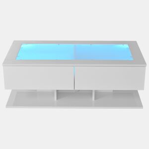 Mesa de centro 100x50x35 cm - Sofá com gavetas, mesa com LED e vidro - Branco