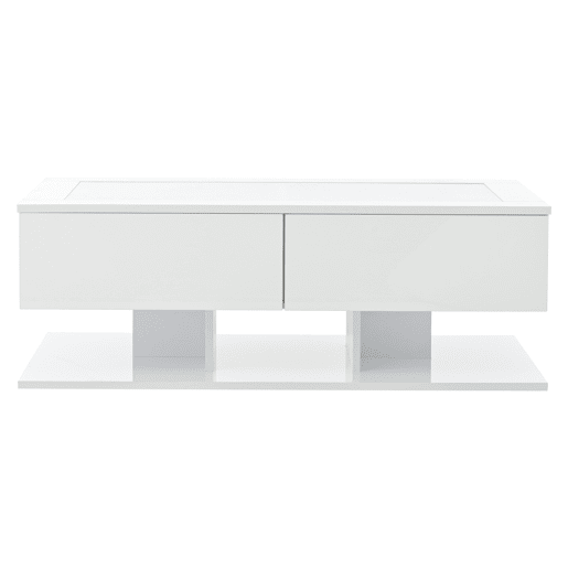 Mesa de centro 100x50x35 cm - Sofá com gavetas, mesa com LED e vidro - Branco
