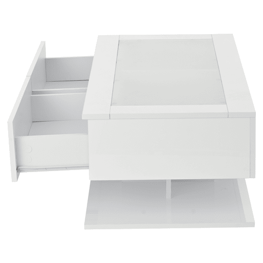 Mesa de centro 100x50x35 cm - Sofá com gavetas, mesa com LED e vidro - Branco