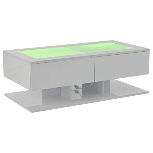 Mesa de centro 100x50x35 cm - Sofá com gavetas, mesa com LED e vidro - Branco