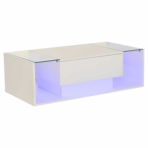 Mesa de centro 100x50x31 cm - Mesa de café com 1 gaveta e luz LED - Branca