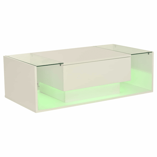 Mesa de centro 100x50x31 cm - Mesa de café com 1 gaveta e luz LED - Branca