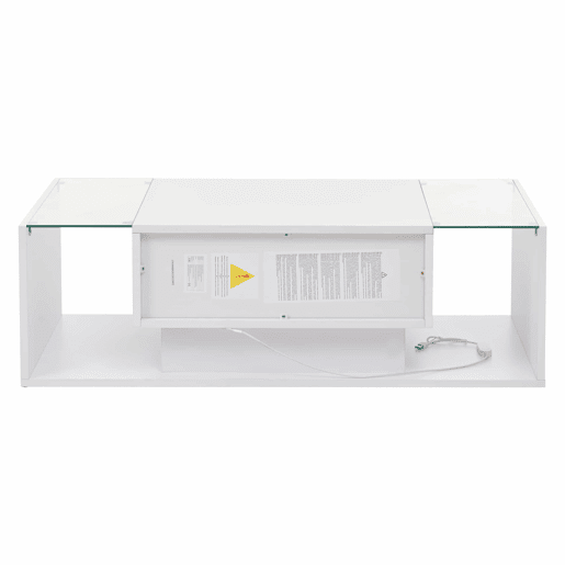 Mesa de centro 100x50x31 cm - Mesa de café com 1 gaveta e luz LED - Branca