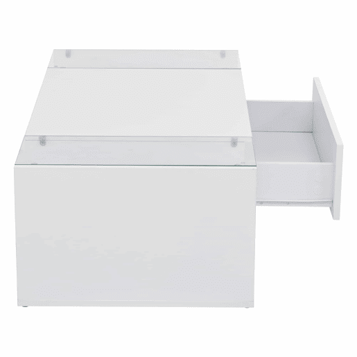 Mesa de centro 100x50x31 cm - Mesa de café com 1 gaveta e luz LED - Branca
