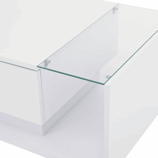 Mesa de centro 100x50x31 cm - Mesa de café com 1 gaveta e luz LED - Branca