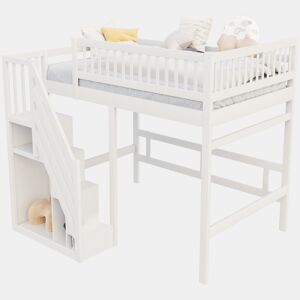 Cama de criança,cama alta de madeira maciça 140x200 cm,branco
