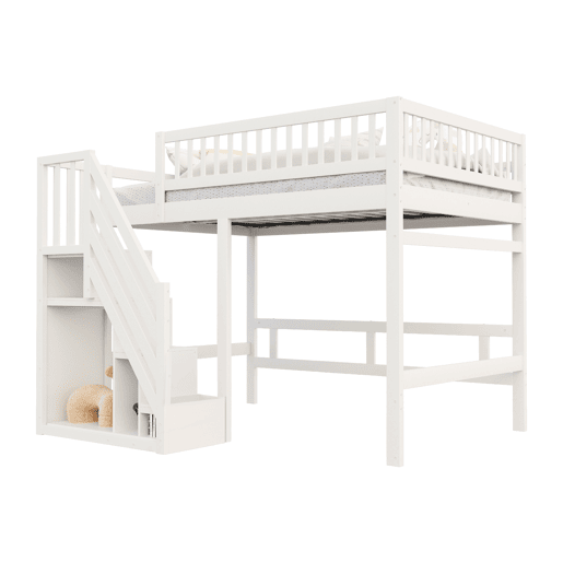 Cama de criança,cama alta de madeira maciça 140x200 cm,branco