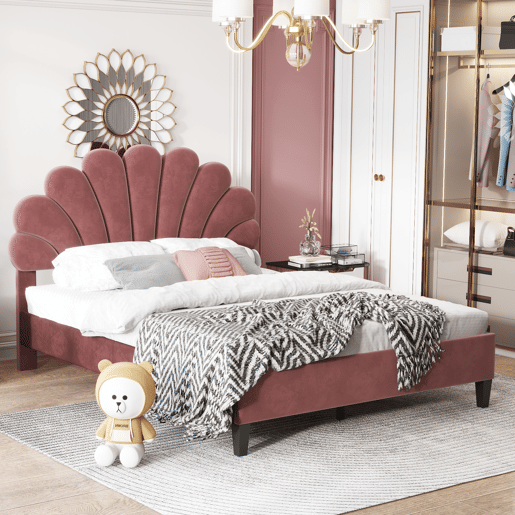 Cama de criança,cama de casal de veludo 140x200 cm,vermelho