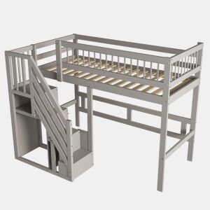 Cama de criança,cama alta de madeira maciça 90x200 cm,cinza