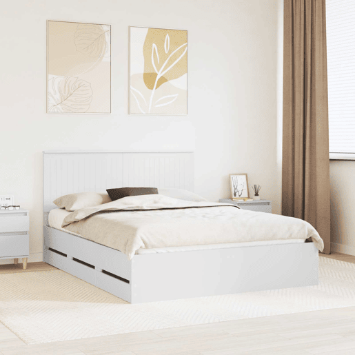 Estrutura De Cama De Casal Moderno - Branco 150 x 200 cm Madeira de Engenharia