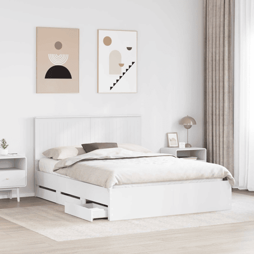 Estrutura De Cama De Casal Moderno - Branco 150 x 200 cm Madeira de Engenharia