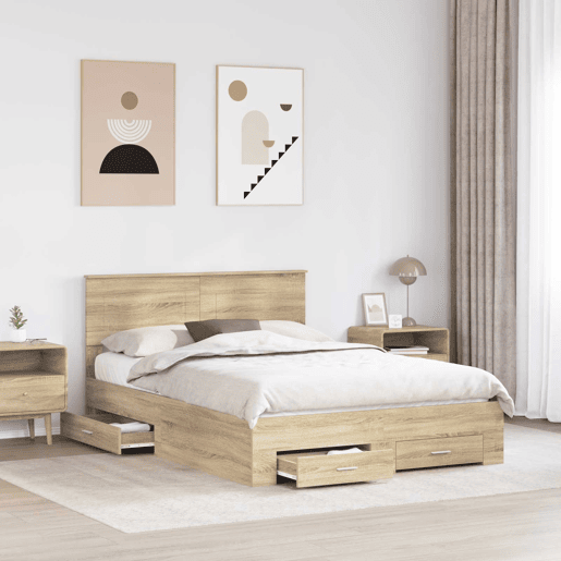 Estrutura da Cama de casal moderno com cabeceira Carvalho Sonoma 150 x 200 cm